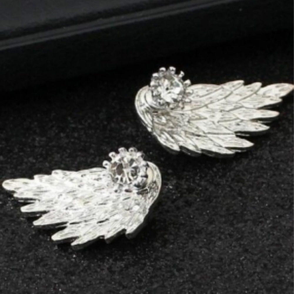 Angel Wing Rhinestone Earrings - Picture 2 of 2